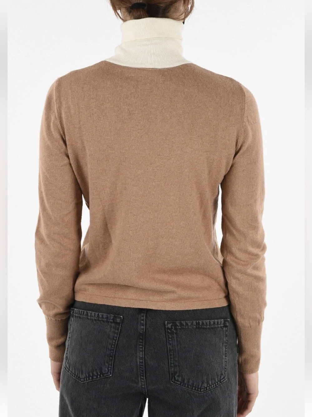 STAUD Urchin Contrast Turtleneck Sweater w/pearl Cream/Camel - Picture 3 of 6